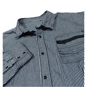 Hickory Striped Black Snap Button Long Sleeve Shirt Freude Japan Brand 3L XL